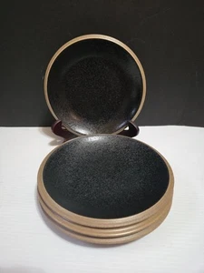 (4) Dansk Santiago Schwarz Salatteller 8" Braun Beige Rand 4er Set Steinzeug - Bild 1 von 10