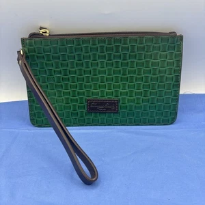Dooney and Bourke Slim Basket Weave Lilliana Wristlet Green Leather Wallet Geldbörse - Bild 1 von 17