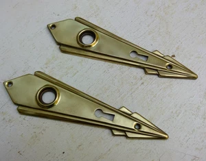 2 Antique Metal Door Knob Back Plates Plate Set Vintage Art Deco Solid Brass - Picture 1 of 8