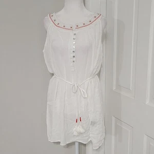 POL Womens Embroidered Dress Tunic Top SMALL Boho Hippie Beach Cover Up Tassels - Picture 1 of 8