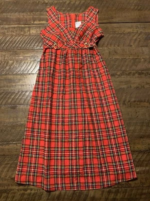 1960s Mary Jane Red Tartan Plaid Jumper Dress – Vintage Size 4 Fits S/M Holiday - Image 1 of 4