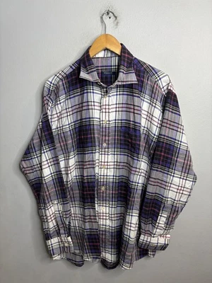 Burberry London Shirt Mens Large Plaid Button Down Purple Black White Casual - Image 1 of 4