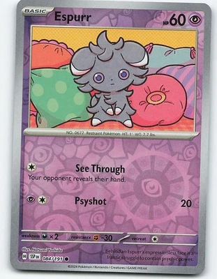 Espurr #084/191 Reverse Holo Pokemon Card SV08: Surging Sparks - Image 1 of 2