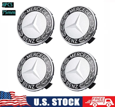 4PCS For Mercedes-Benz Wheel Center Caps Emblem Rim Hub Cover Badge Logo Black - Image 1 of 4