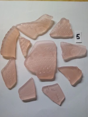 LOT 10 Pieces Machine Tumbled Thick Old Pink Glass With Pattern Sea Glass Finish - Image 1 of 4