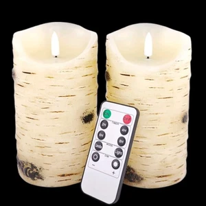 Flameless Candles Candles Birch Bark Effect Set of 2 (D:3.25" X H:6") Ivory R... - Picture 1 of 6