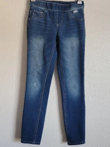 Justice Pull On Jeans Girls Size 8 Slim Stretch Distressed Denim Blue - Picture 1 of 10
