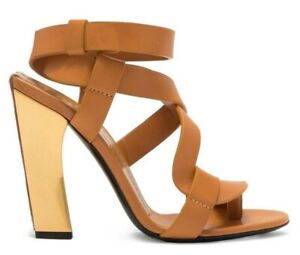 Tom Ford Women's Leather Ankle Wrap Heel Sandal Yellowish Brown Size 39 / US 9