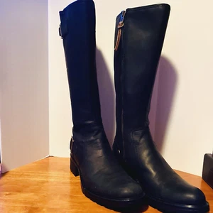 Timberland Lexiss Women's 7M Black Leather Boots Tall Riding 61629 Buckles Zip - Picture 1 of 11
