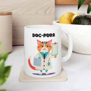 Doc-Purr Ceramic Mug, gift for cat enthusiasts who are Doctors - Picture 1 of 9