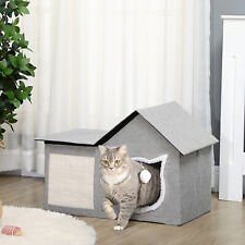 Jaskinia dla kota PawHut, domek dla kota z powierzchnią zarysowania, podwójne drzwi, piłka do gry poliester