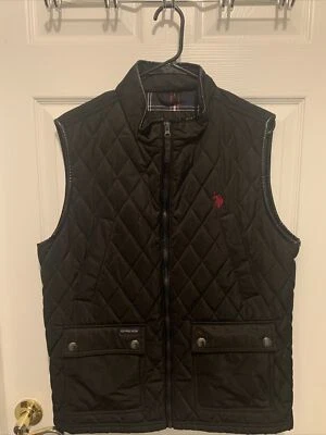 Men's U.S. Polo Assn. Black Quilted Puffer Vest | Full Zip - Size S - Image 1 of 4