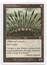 MTG 7th Edition Uncommon Wall of Spears, NM Card has never been played