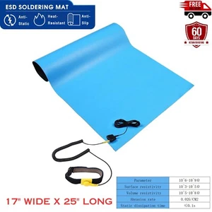 Anti Static ESD Mat for Pc with Wrist Strap & Ground Cord 17" Wide x 25" Long - Picture 1 of 15