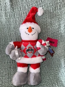Plush Snowman Ohio State Buckeye Collegiate Lic Foco Argyle Shirt Candy Cane 16” - Picture 1 of 14