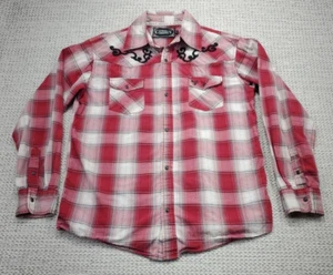 Cowboy Hardware Western Shirt Adult S Youth XL Plaid Pearl Snaps Embroidery READ - Picture 1 of 14