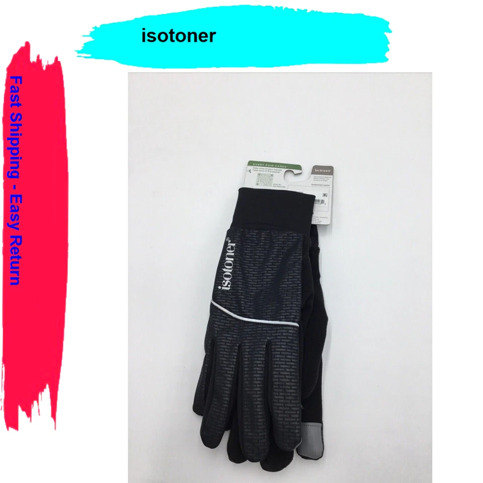 isotoner Women's Stretch Fleece Gloves With smartDri Black L/XL