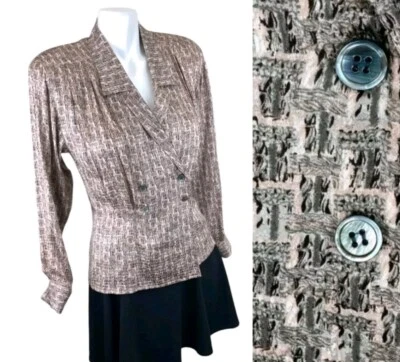 Camisa Anne Klein marrón 100 % seda para mujer talla 4 Foto 1 de 4