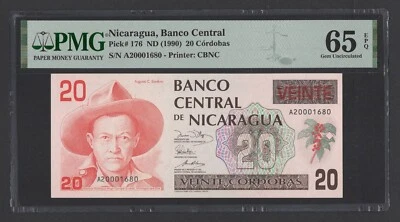 Nicaragua 20 Cordobas ND(1990) P176 Uncirculated Grade 65 - Image 1 of 2