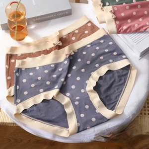 Polka Dot Women Briefs Satin Knickers Cute Plus Size High Waist Underwear Soft - Picture 1 of 16