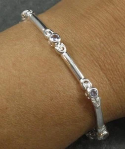 Pulsera redonda de plata de ley .925 facetada de iolita estilo moderno barra con bisagras 7,25" - Imagen 1 de 2