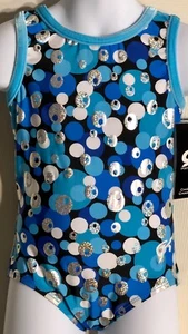 GK Elite CHILDS BLUE PRINT TANK GYMNASTICS DANCE LEOTARD Sz XS - Picture 1 of 5