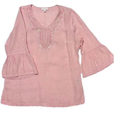 Blusa Charter Club Talla XL Top Túnica Rosa Con Cuentas Manga Campana Cuello en V Bling Foto 1 de 4