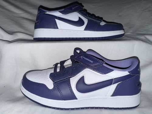 Jordan 1 Low Flyease Viola Bianco Youth 6 Nuovo senza scatola!