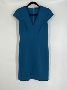T TAHARI women's teal cap sleeve sheath dress size 4 stretch knee high career - Picture 1 of 12