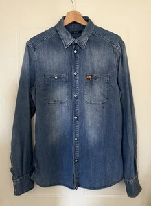 Replay Denim FC Barcelona Shirt Large Blue Cotton Long Sleeve Made In Italy - Picture 1 of 22