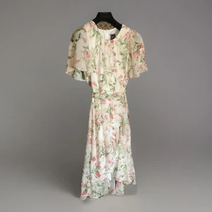 JH Sleeveless Lined Pink Floral Pink And Green Midi Fit + Flare Dress Size 14P - Picture 1 of 3