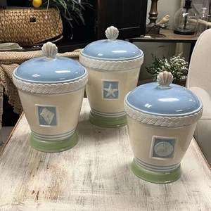 Pfaltzgraff BEACHCOMBER Canister Set of 3 Shell Beach Conch Sand Dollar Starfish - Picture 1 of 8