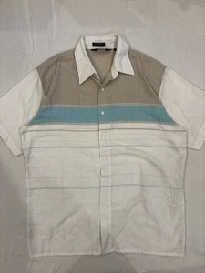 Vintage 80s Sears Pastel Striped Shirt Men Large Brushpopper Button Down Polo - Picture 1 of 7