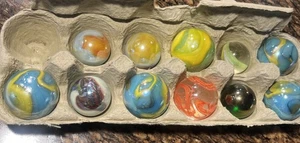 11 Jumbo Marbles Vintage Marbles Colorful Swirl - Picture 1 of 18