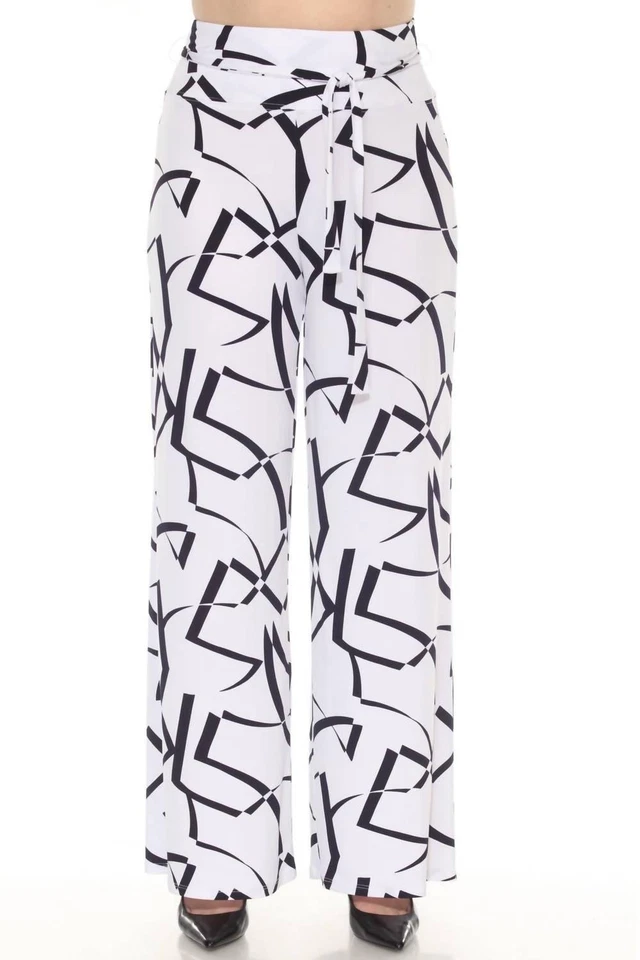 Pantalones Joseph Ribkoff Geométricos Cinturón Pierna Ancha Azul Vainilla/Medianoche Foto 1 de 1