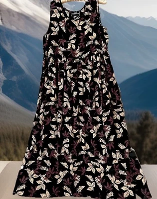 Vestido Molly Malloy L Negro Marrón Hojas Caídas Boho Hippie Sin Mangas Solero Foto 1 de 4