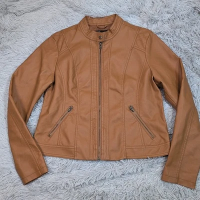 Baccini Jacket Womens L Brown Faux Leather Coat Zip Up Pockets Soft Casual  - Image 1 of 4