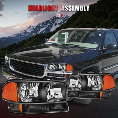 For 00-06 GMC Sierra Yukon XL 1500 Headlights Assembly Black Lamps Corner Pair Foto 1 de 4