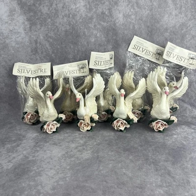 Винтажный Silvestri смолы лебедь рождественские украшения набор из 9 роз крылья вверх редкая - Изображение 1 из 4