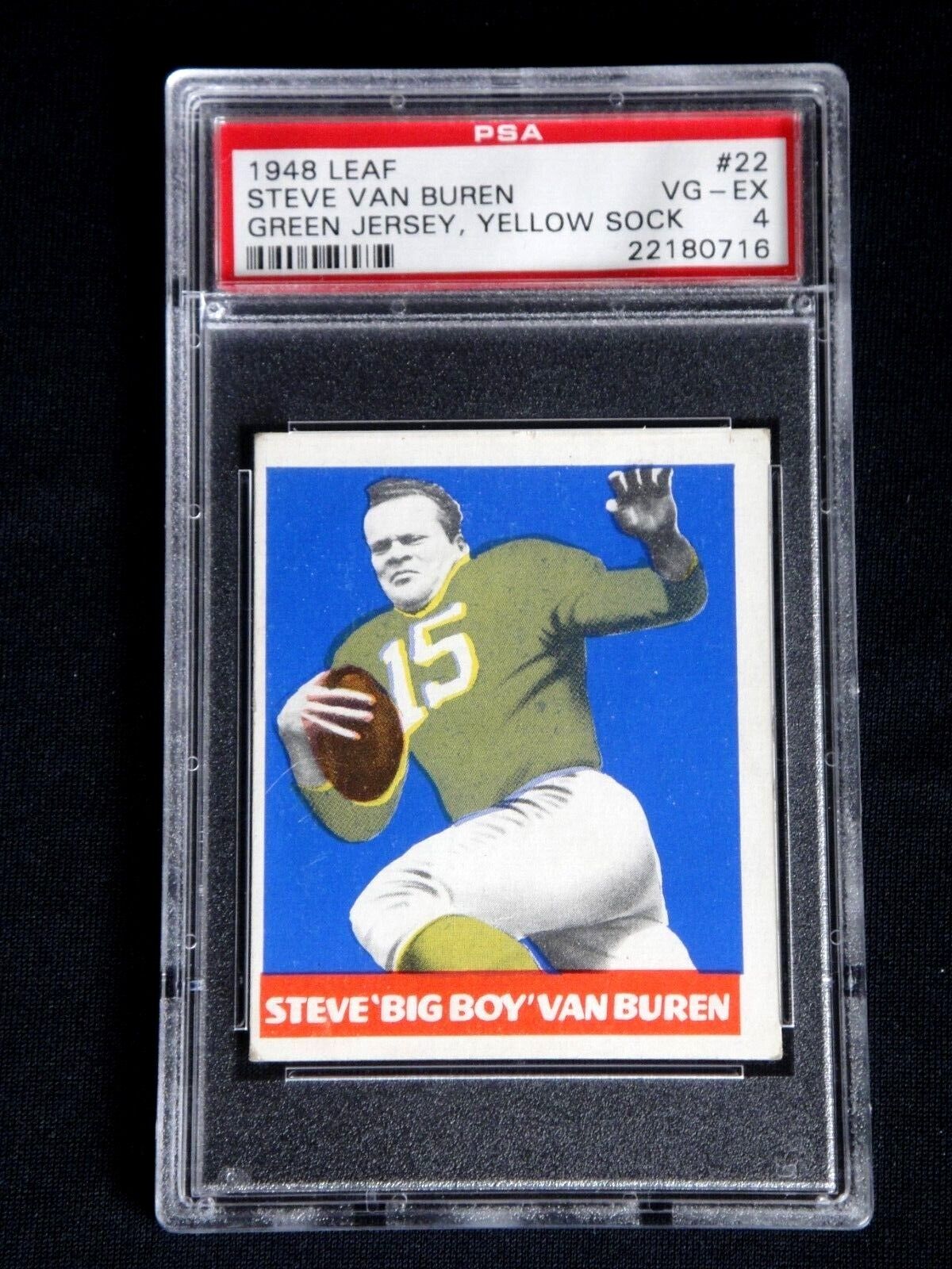 STEVE VAN BUREN 1948 LEAF FOOTBALL CARD #22 PSA 4 VG-EX GREEN JERSEY YELLOW SOCK