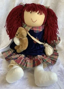 Victoria’s Garden Cloth Soft doll with mini teddy bear yarn hair Country Vintage - Picture 1 of 9