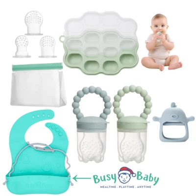 Juego de babero de silicona para alimentación y dentición para bebés con bolsillo sin BPA, sin ftalatos Foto 1 de 4