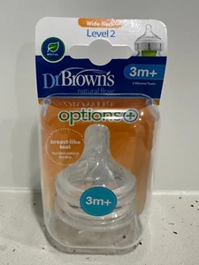 Dr Brown's Level 2 Natural Flow Wide-Neck Bottle Nipples 2pk WN2201-GBX BNIB - Picture 1 of 4