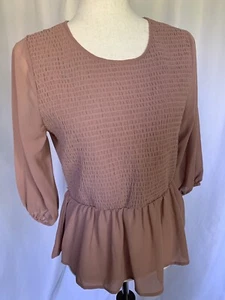 HYFVE Womens Poly Crepe Smocked Blouse Blush Pink, Large - Picture 1 of 11