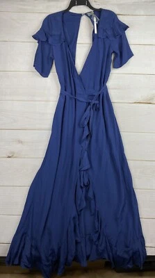 Vestido envolvente para mujer Asos 8 azul marino espalda abierta volantes Coastal Cottage Resort nuevo con etiquetas Foto 1 de 4