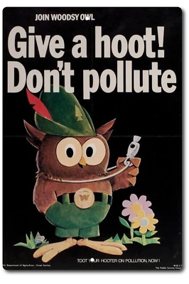Funny Give A Hoot Don't Pollute Woodsy Owl Sign Aluminum Metal Rustic  Garage - Image 1 of 4