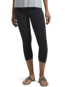 Hue Women's Capri Pants Size XS Navy Play Embroidered Eyelet Hem Cotton Blend - Picture 1 of 3