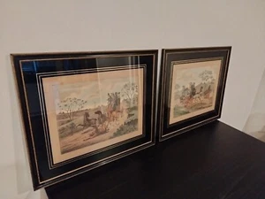 Set Of 2 Framed Antique-style Art Prints "Coaching Incidents" each 24x20 - Picture 1 of 16