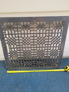 Large 22 1/2" x 24 1/4" Cast Iron Heat Register Floor Grate Ornate Vtg Antique - Picture 1 of 3