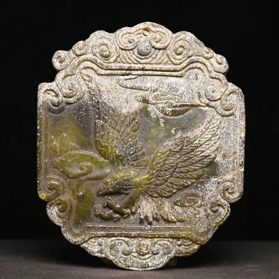 8CM Old Dynasty Natural Jade Carve Eagle Hawk Bird Animal Yubi Amulet Pendant - Image 1 of 4